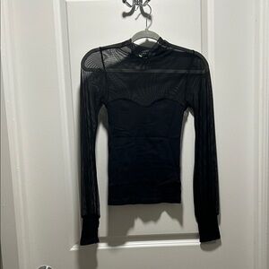 Free People Black Mesh Long Sleeve Top
